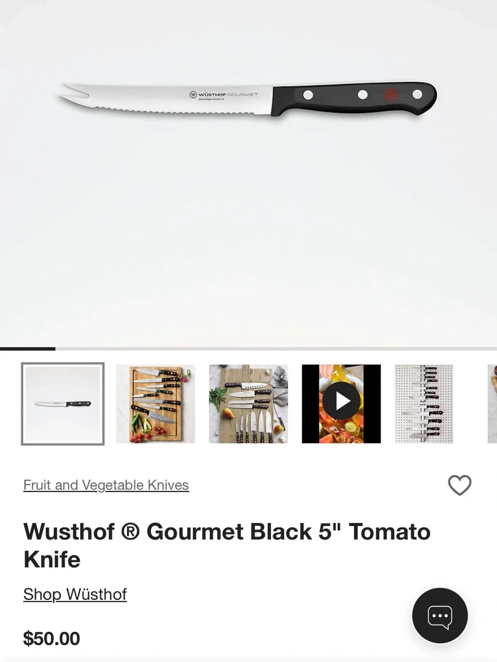 Wusthof Serrated Kitchen Knife with Black Handle and Silver Blade.